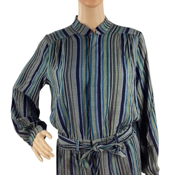 Chaser Striped Long Sleeve Belted Button Front Romper Small - Picture 2 of 6